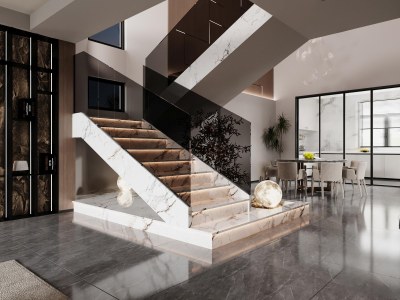 现代别墅餐厅3D模型下载